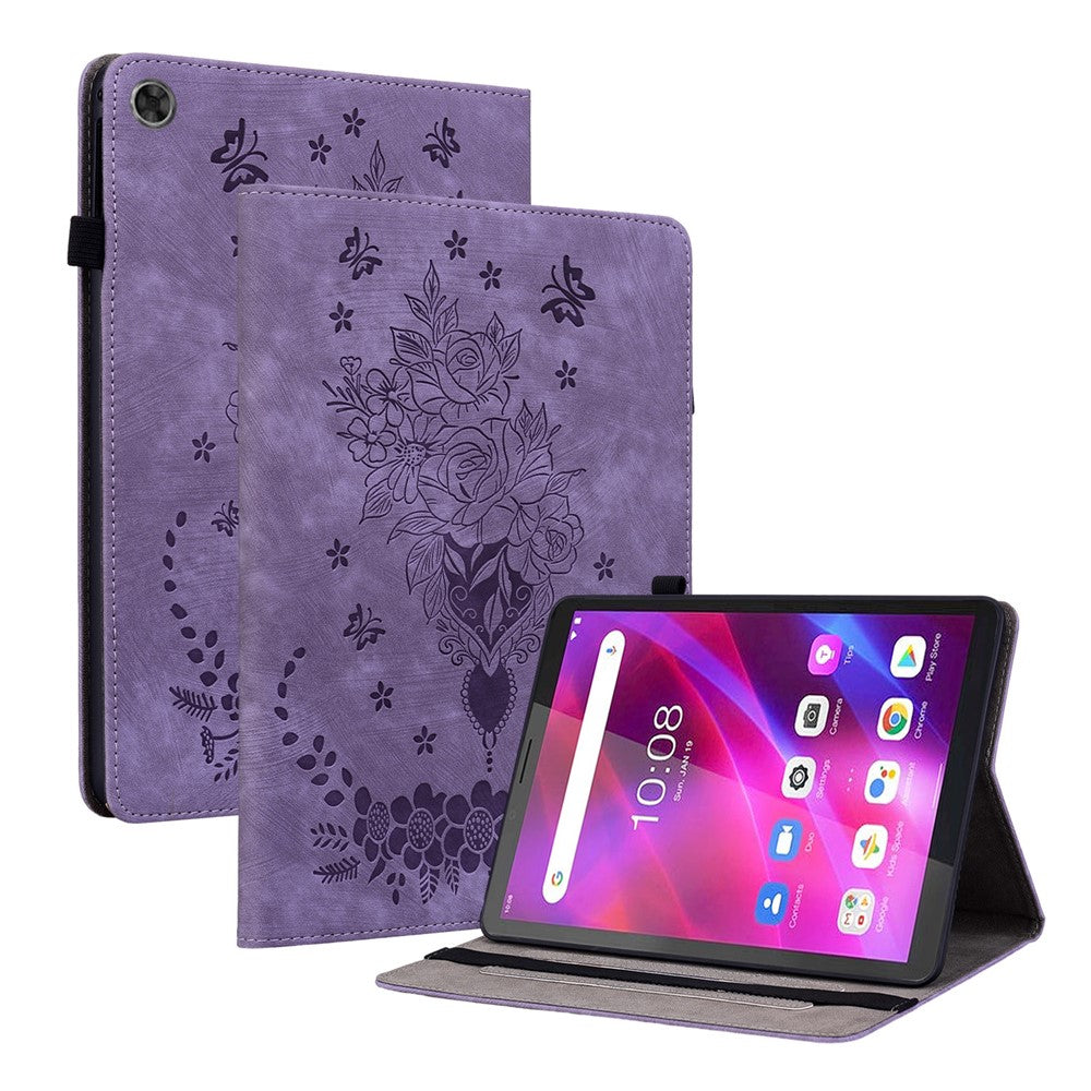 PU Leather Case for Lenovo Tab M7 (3rd Gen) Anti-drop Imprinted Tablet Stand Cover with Pen Holder