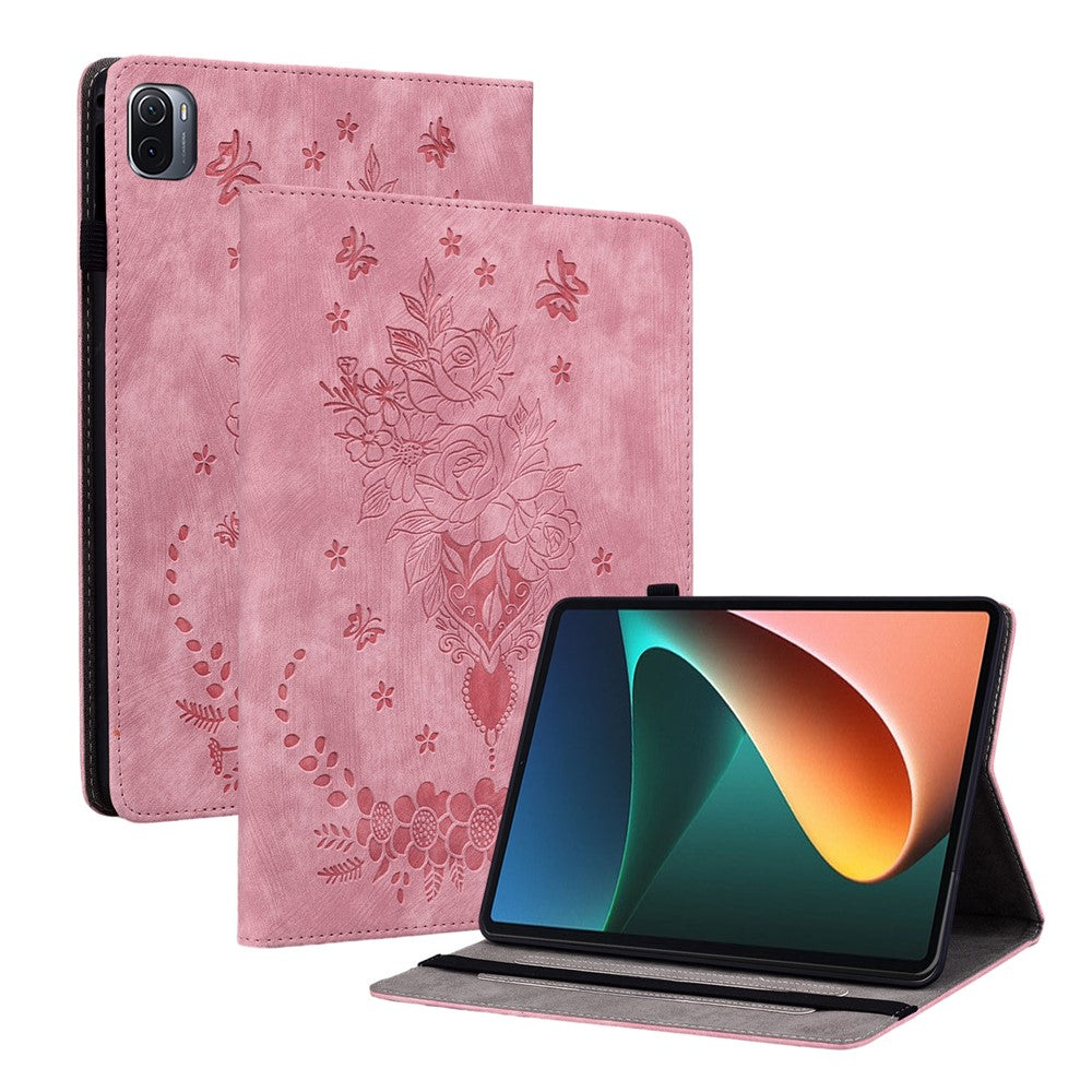 For Xiaomi Pad 5 / Pad 5 Pro Card Holder Tablet Case Foldable Stand Imprinted Leather Tablet Cover