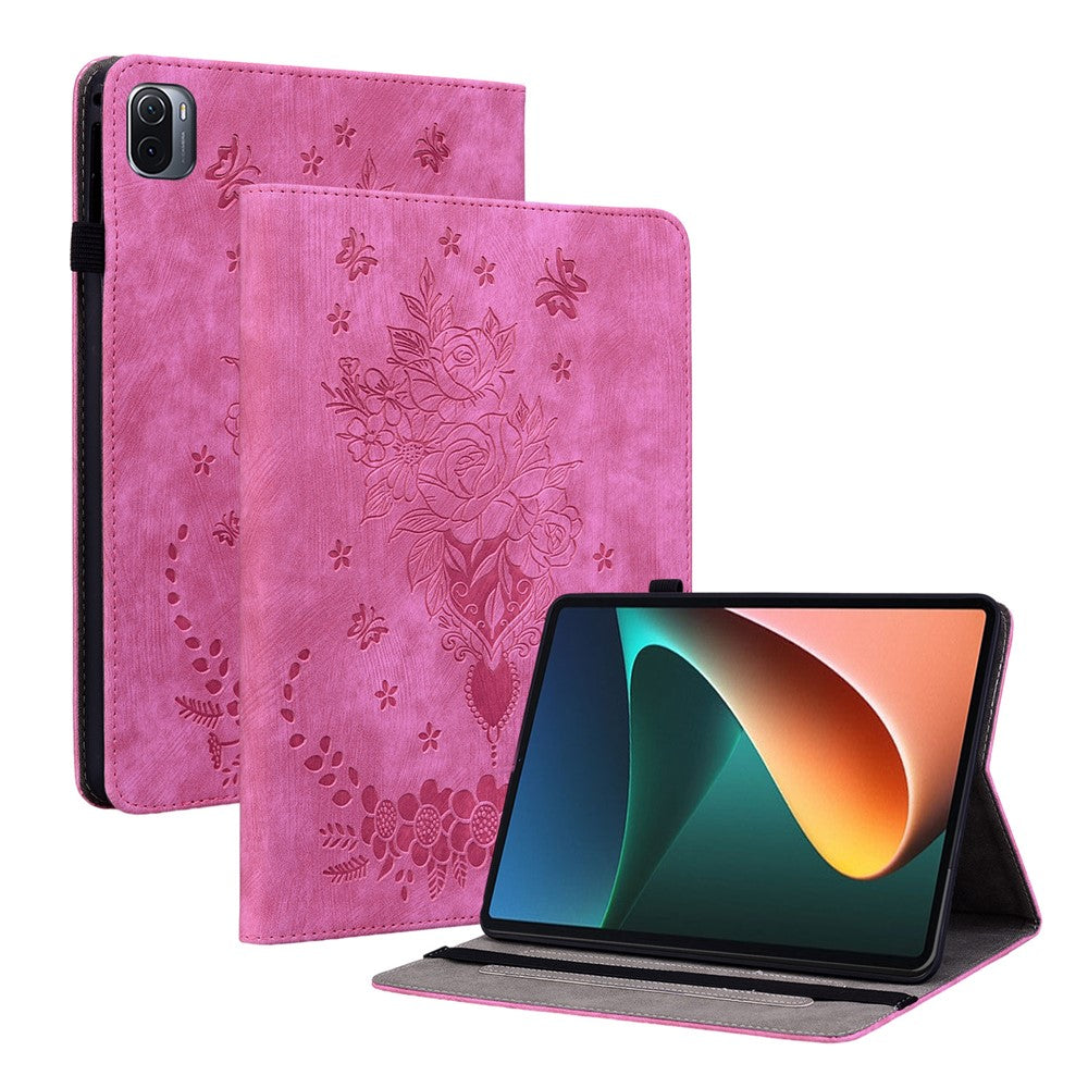 For Xiaomi Pad 5 / Pad 5 Pro Card Holder Tablet Case Foldable Stand Imprinted Leather Tablet Cover