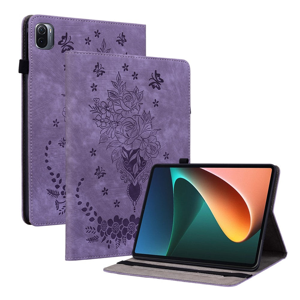 For Xiaomi Pad 5 / Pad 5 Pro Card Holder Tablet Case Foldable Stand Imprinted Leather Tablet Cover