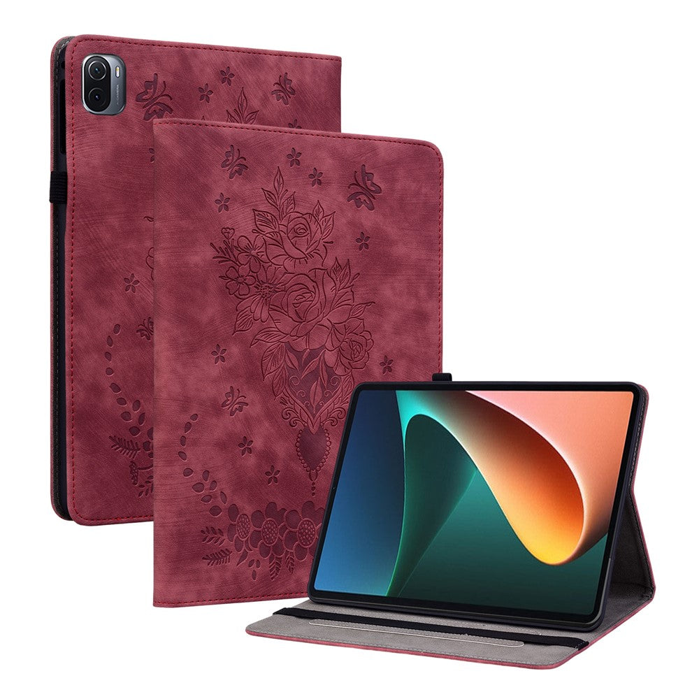 For Xiaomi Pad 5 / Pad 5 Pro Card Holder Tablet Case Foldable Stand Imprinted Leather Tablet Cover