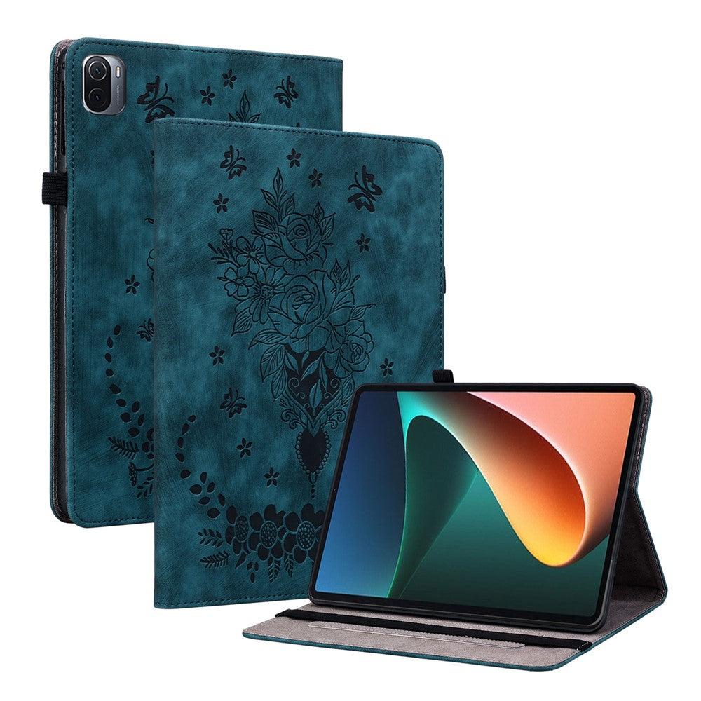 For Xiaomi Pad 5 / Pad 5 Pro Card Holder Tablet Case Foldable Stand Imprinted Leather Tablet Cover