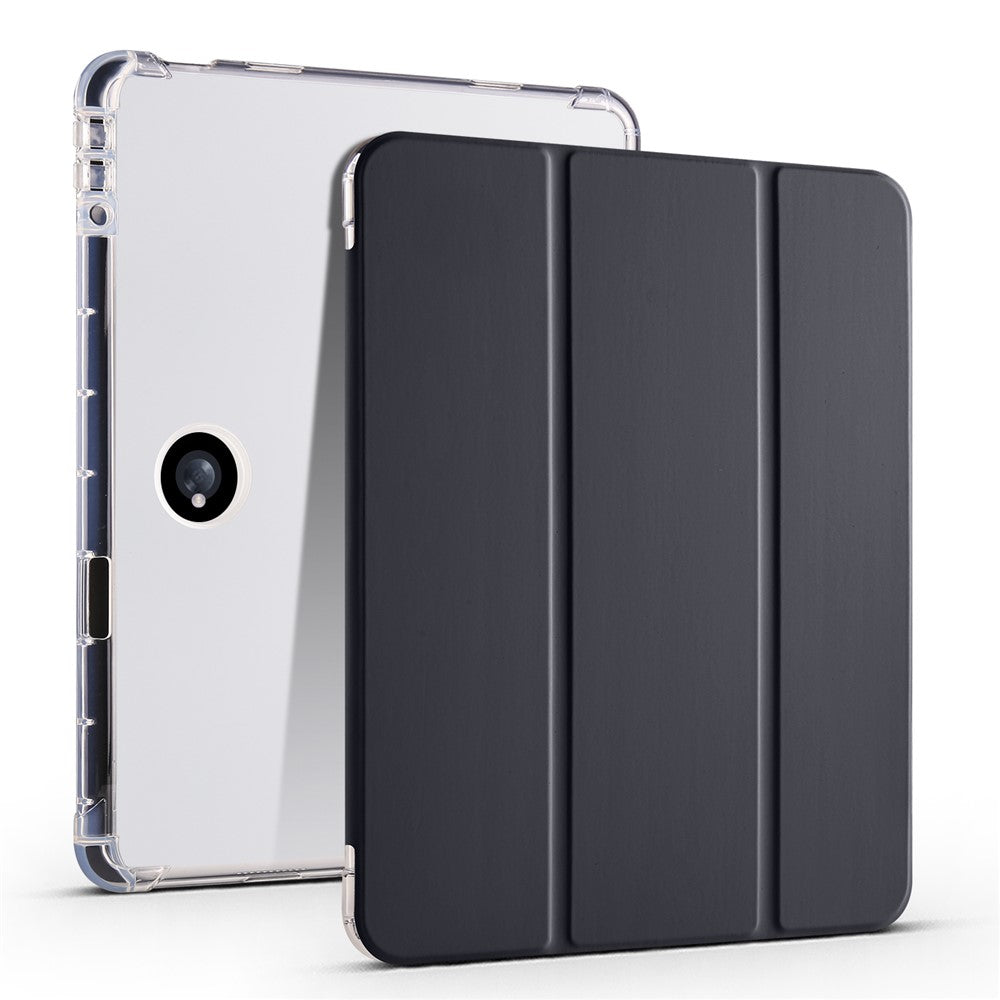 For Oppo Pad 2 Tri-Fold Stand Tablet Case PU Leather Transparent Back Protective Cover with Pencil Holder