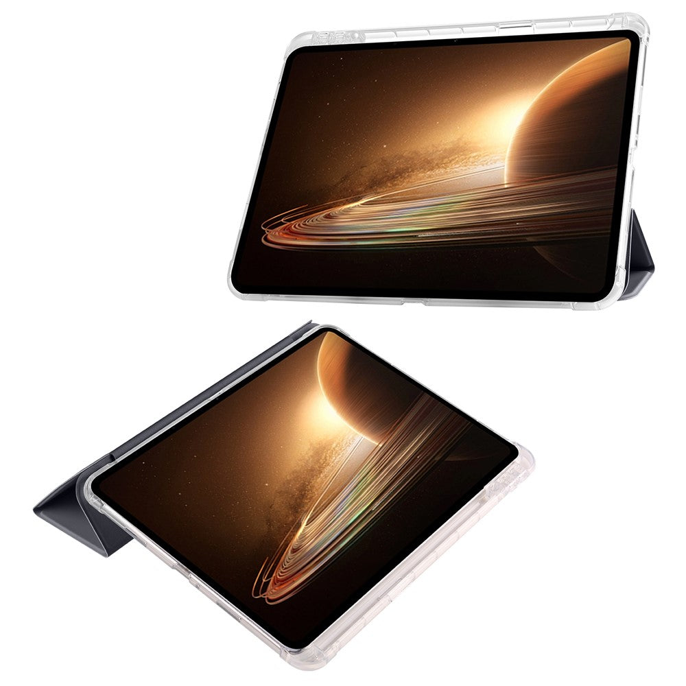 For Oppo Pad 2 Tri-Fold Stand Tablet Case PU Leather Transparent Back Protective Cover with Pencil Holder