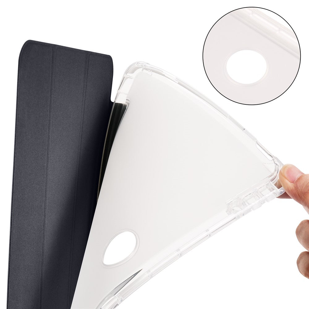 For Oppo Pad 2 Tri-Fold Stand Tablet Case PU Leather Transparent Back Protective Cover with Pencil Holder