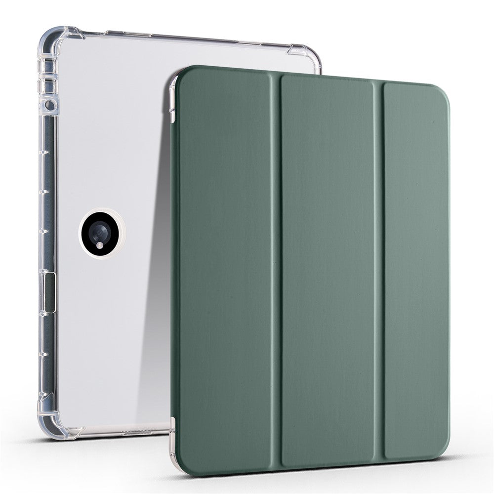 For Oppo Pad 2 Tri-Fold Stand Tablet Case PU Leather Transparent Back Protective Cover with Pencil Holder