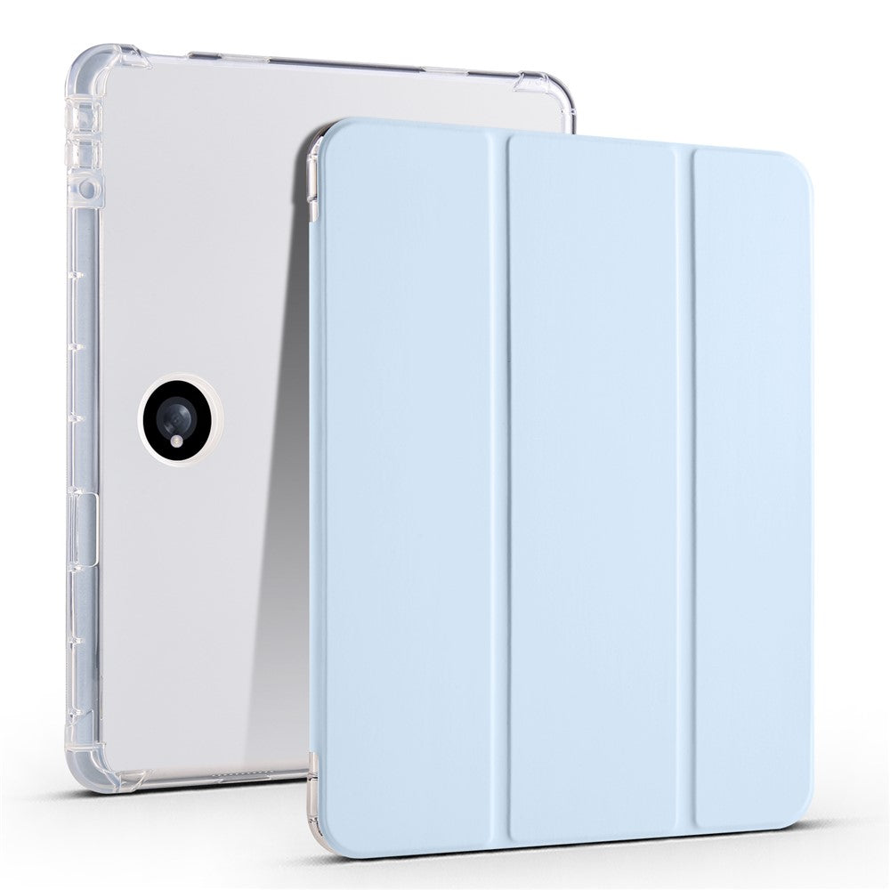 For Oppo Pad 2 Tri-Fold Stand Tablet Case PU Leather Transparent Back Protective Cover with Pencil Holder