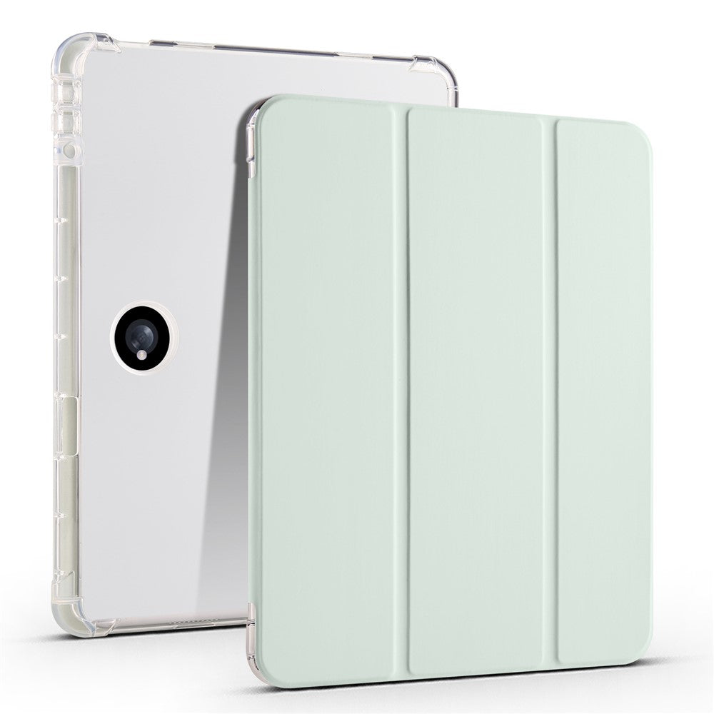 For Oppo Pad 2 Tri-Fold Stand Tablet Case PU Leather Transparent Back Protective Cover with Pencil Holder