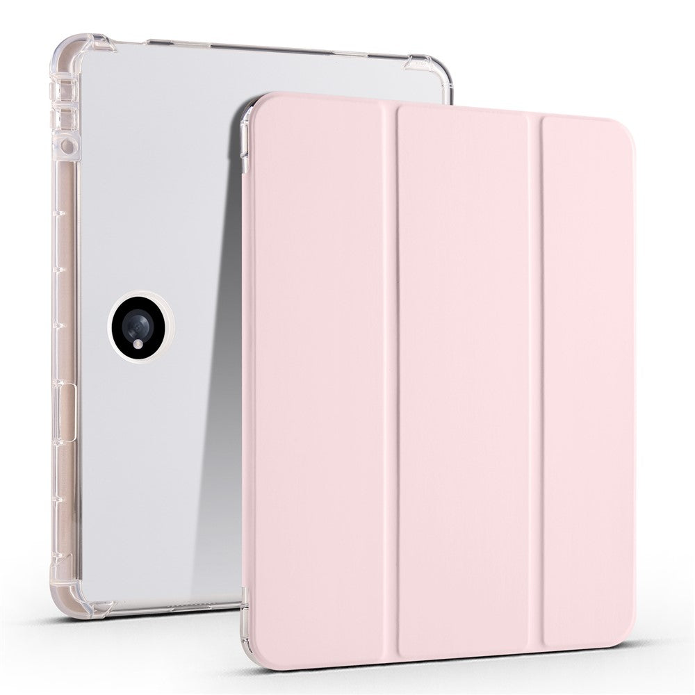 For Oppo Pad 2 Tri-Fold Stand Tablet Case PU Leather Transparent Back Protective Cover with Pencil Holder