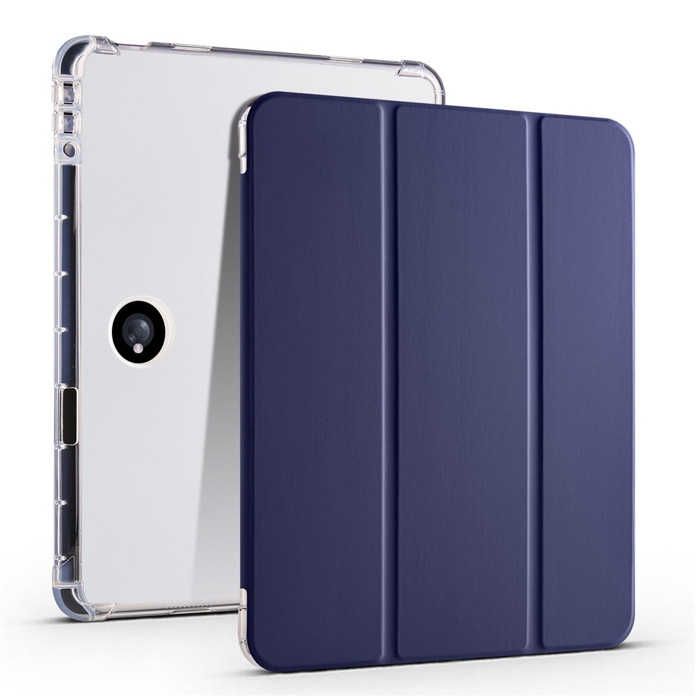 For Oppo Pad 2 Tri-Fold Stand Tablet Case PU Leather Transparent Back Protective Cover with Pencil Holder