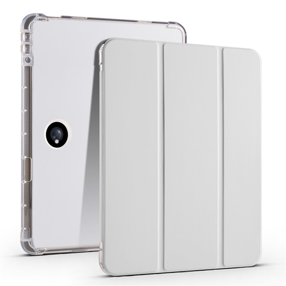 For Oppo Pad 2 Tri-Fold Stand Tablet Case PU Leather Transparent Back Protective Cover with Pencil Holder