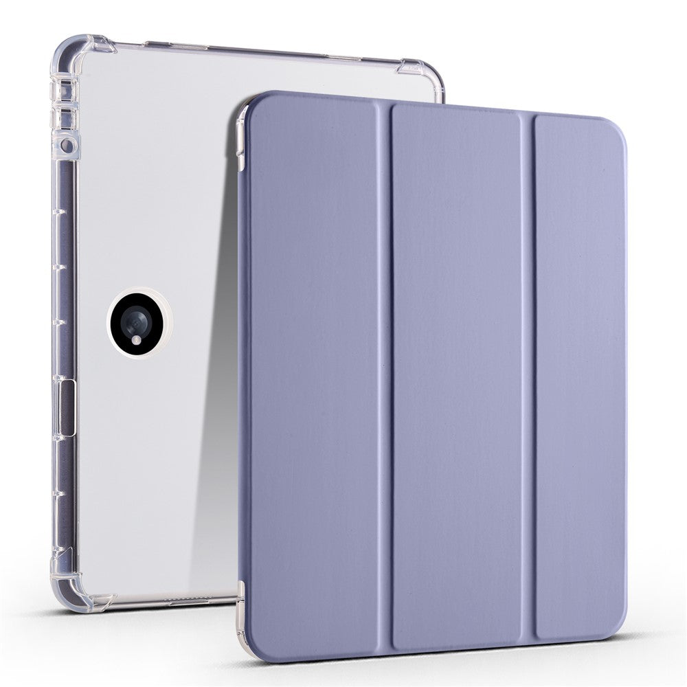 For Oppo Pad 2 Tri-Fold Stand Tablet Case PU Leather Transparent Back Protective Cover with Pencil Holder