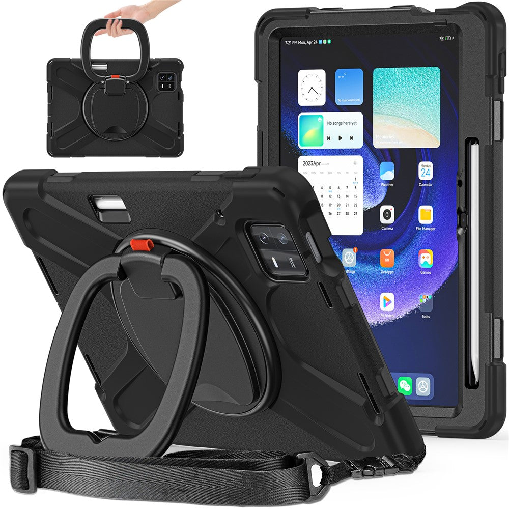 Xiaomi Pad 6 PC+Silikon Robust Skyddsfodral Roterande Stöd Surfplatta Fodral med Axelrem