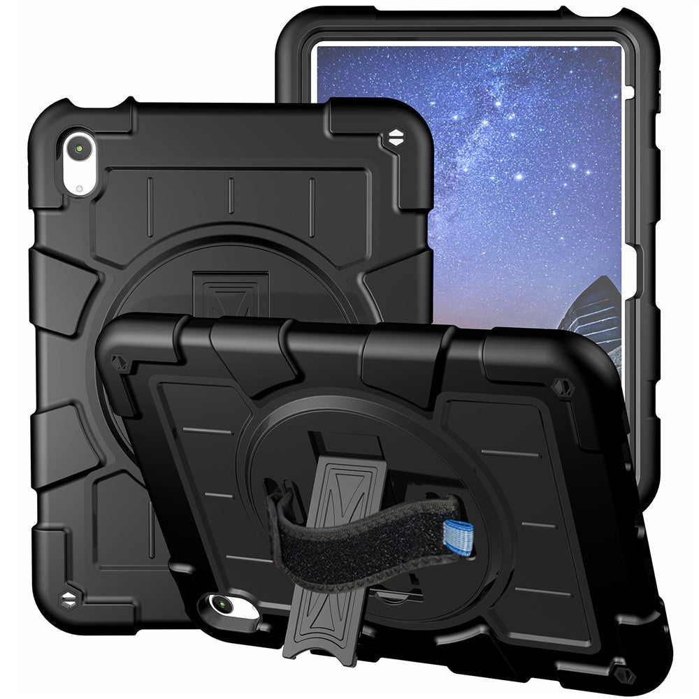 Til iPad (2025) / 10.9 (2022) TPU+PC Tablet Cover Roterende Håndrem Støttefod Cover med Skulderrem