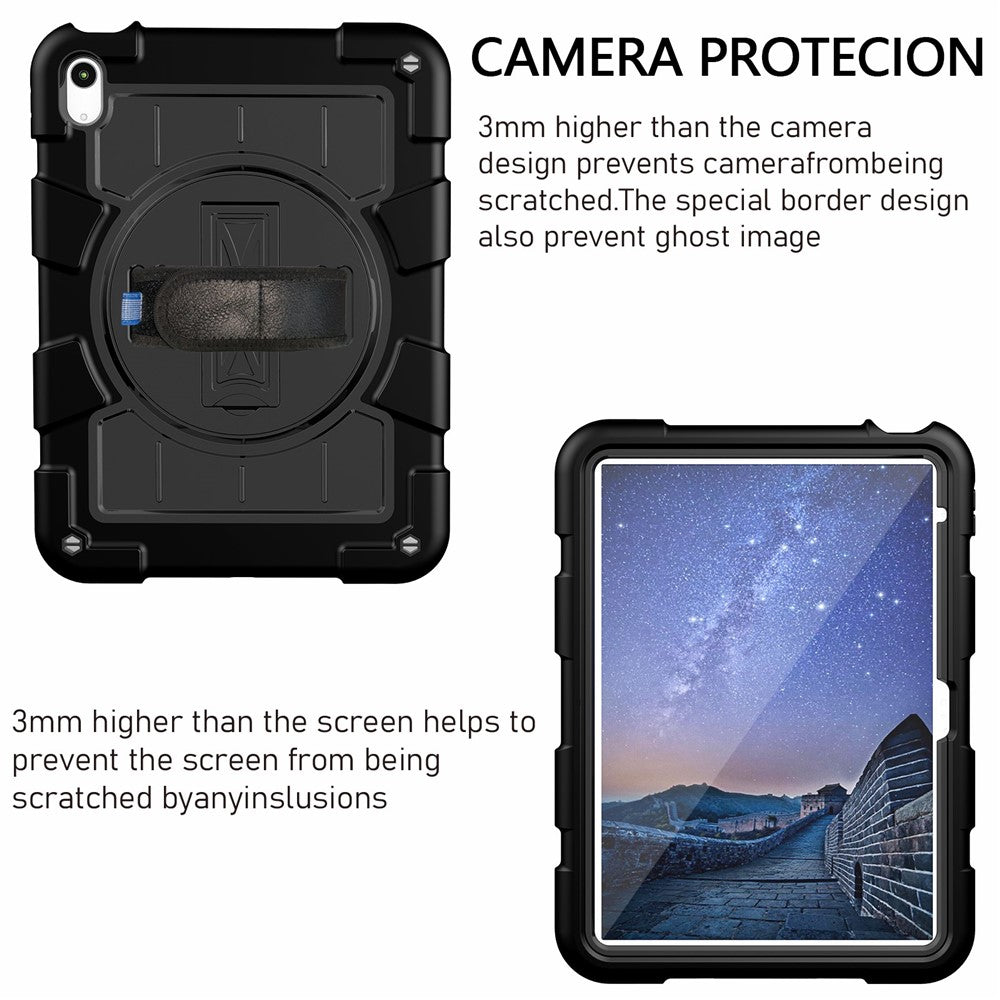 Til iPad (2025) / 10.9 (2022) TPU+PC Tablet Cover Roterende Håndrem Støttefod Cover med Skulderrem