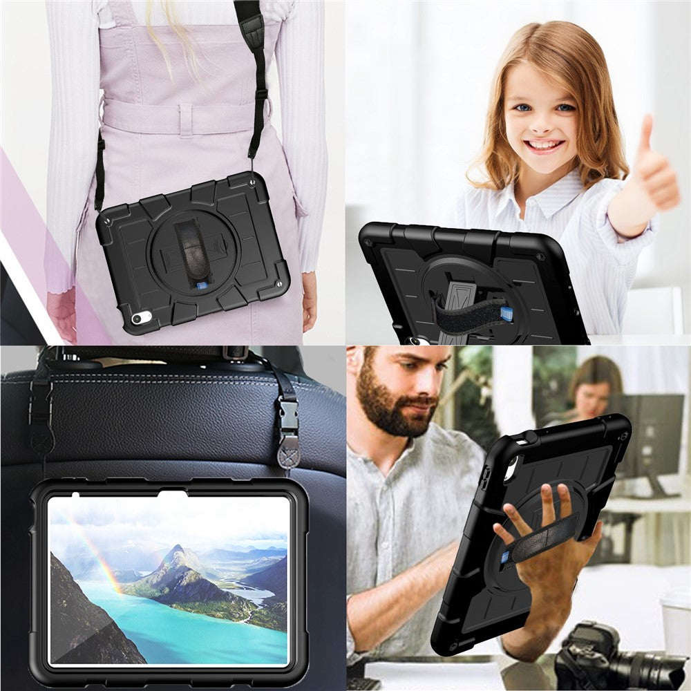 Til iPad (2025) / 10.9 (2022) TPU+PC Tablet Cover Roterende Håndrem Støttefod Cover med Skulderrem