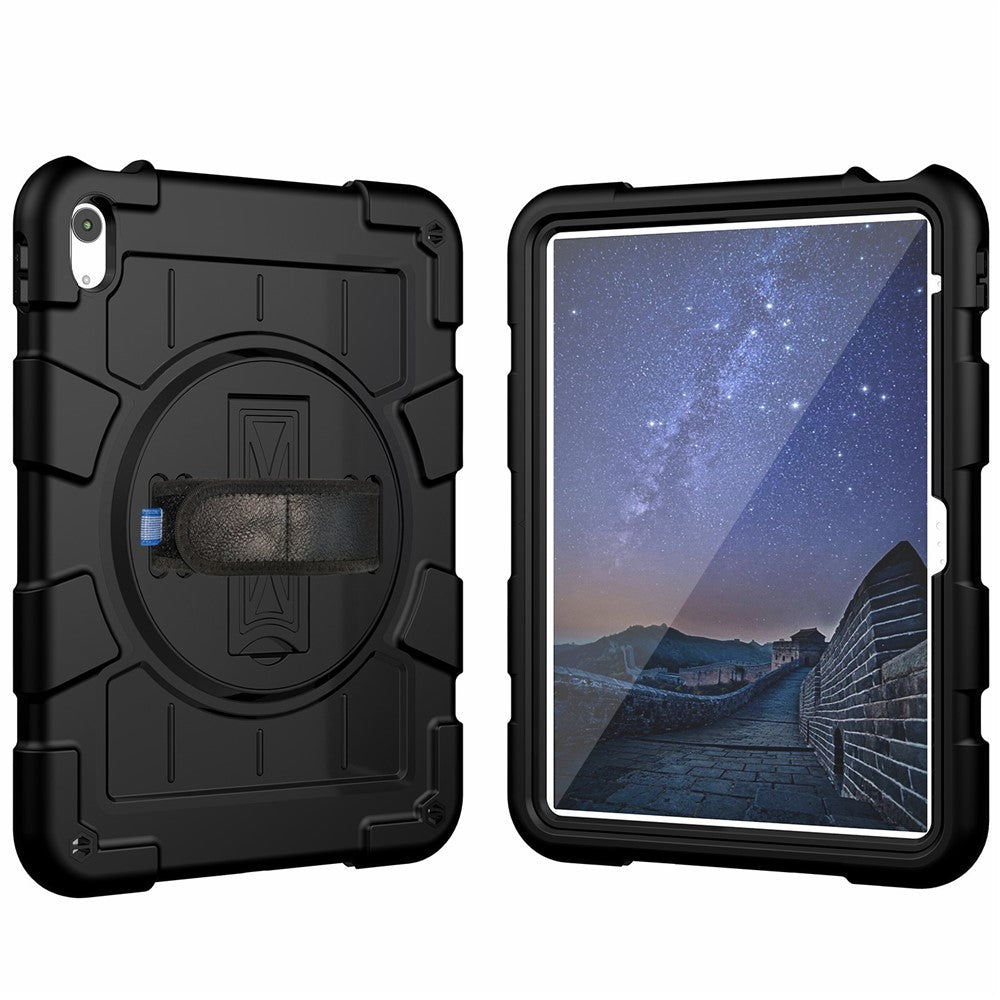 Til iPad (2025) / 10.9 (2022) TPU+PC Tablet Cover Roterende Håndrem Støttefod Cover med Skulderrem