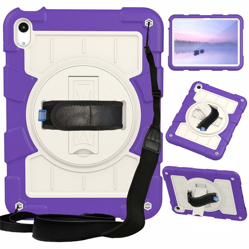 Til iPad (2025) / 10.9 (2022) TPU+PC Tablet Cover Roterende Håndrem Støttefod Cover med Skulderrem