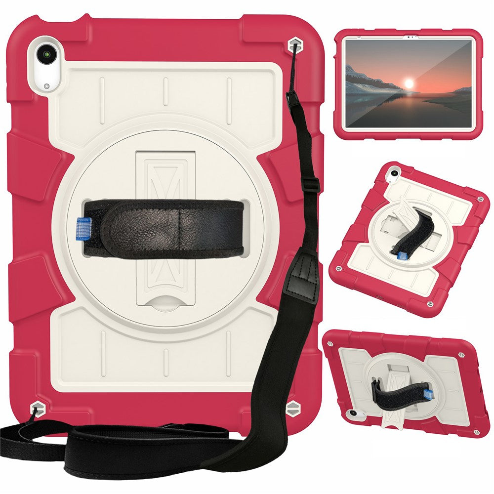 Til iPad (2025) / 10.9 (2022) TPU+PC Tablet Cover Roterende Håndrem Støttefod Cover med Skulderrem