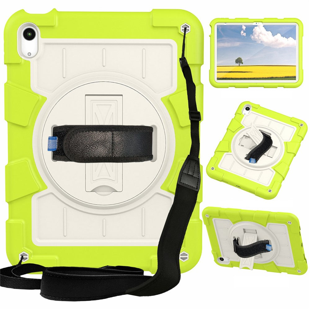 Til iPad (2025) / 10.9 (2022) TPU+PC Tablet Cover Roterende Håndrem Støttefod Cover med Skulderrem
