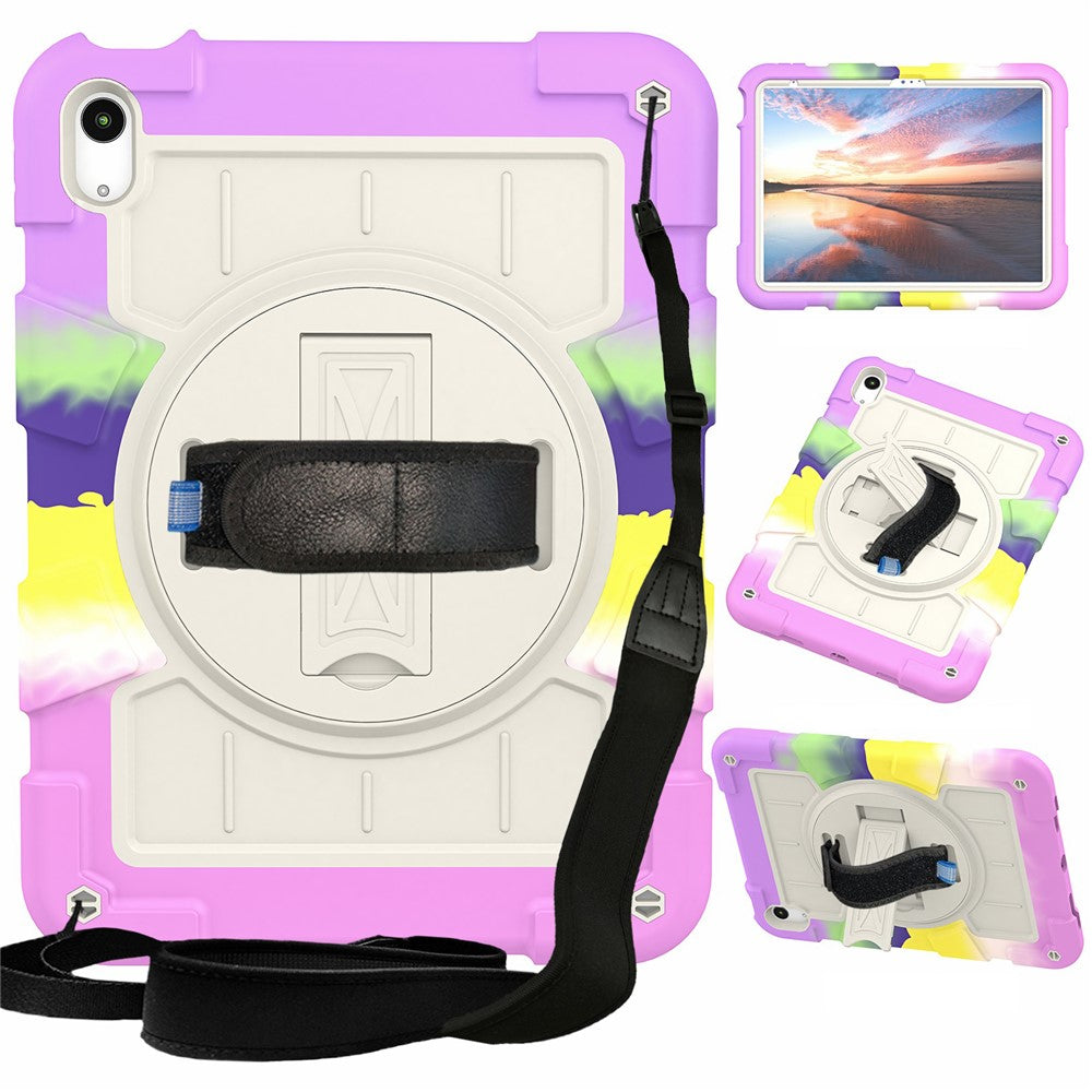 Til iPad (2025) / 10.9 (2022) TPU+PC Tablet Cover Roterende Håndrem Støttefod Cover med Skulderrem