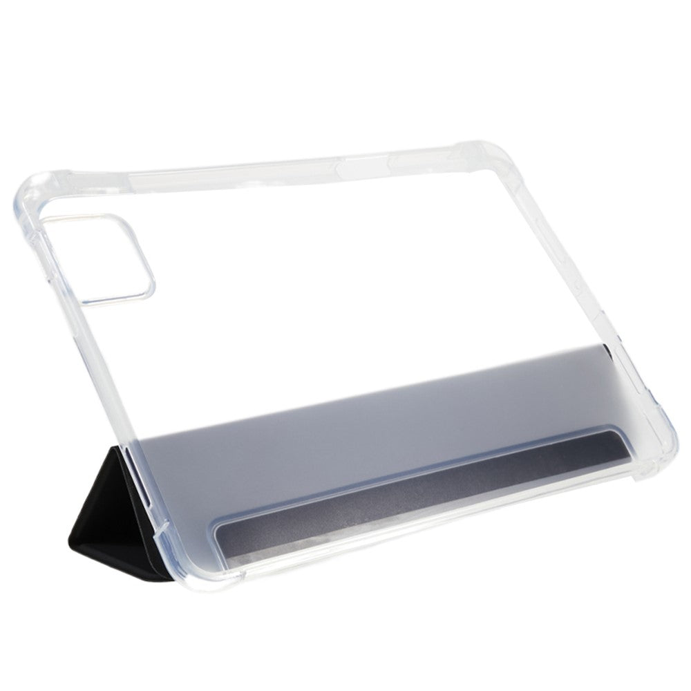 For Xiaomi Pad 6 /  Pad 6 Pro Tri-Fold Stand Tablet Case PU Leather Transparent Back Smart Cover with Pencil Holder