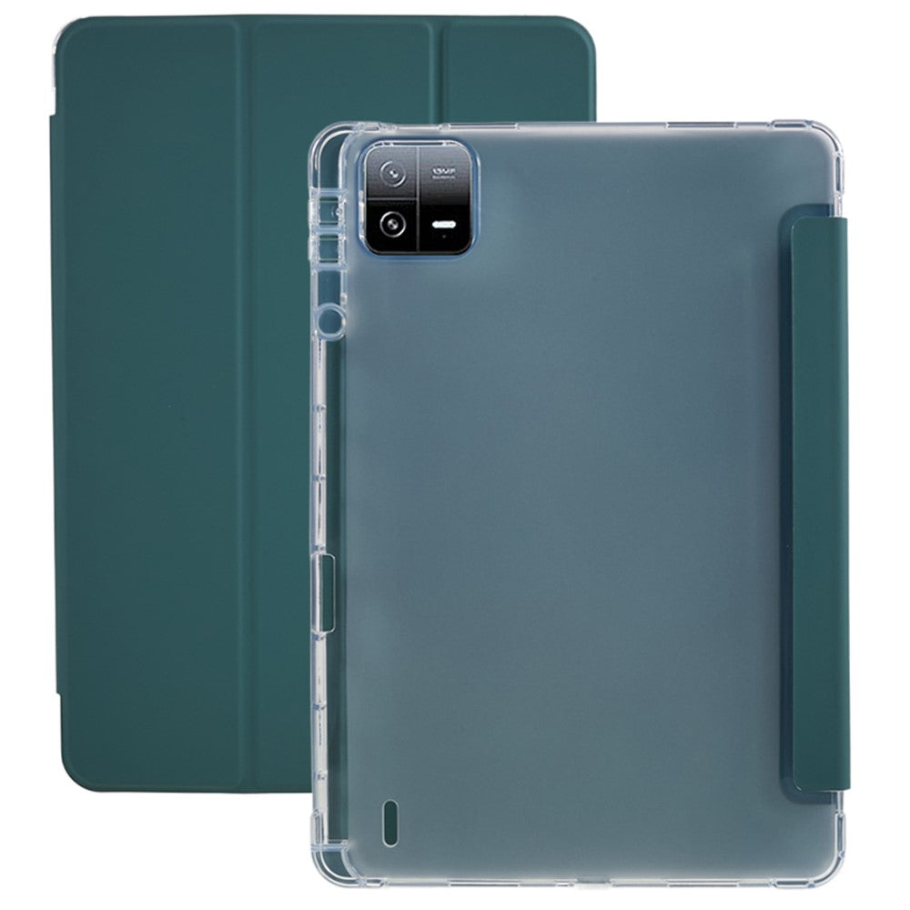 For Xiaomi Pad 6 /  Pad 6 Pro Tri-Fold Stand Tablet Case PU Leather Transparent Back Smart Cover with Pencil Holder