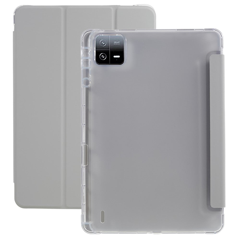 For Xiaomi Pad 6 /  Pad 6 Pro Tri-Fold Stand Tablet Case PU Leather Transparent Back Smart Cover with Pencil Holder
