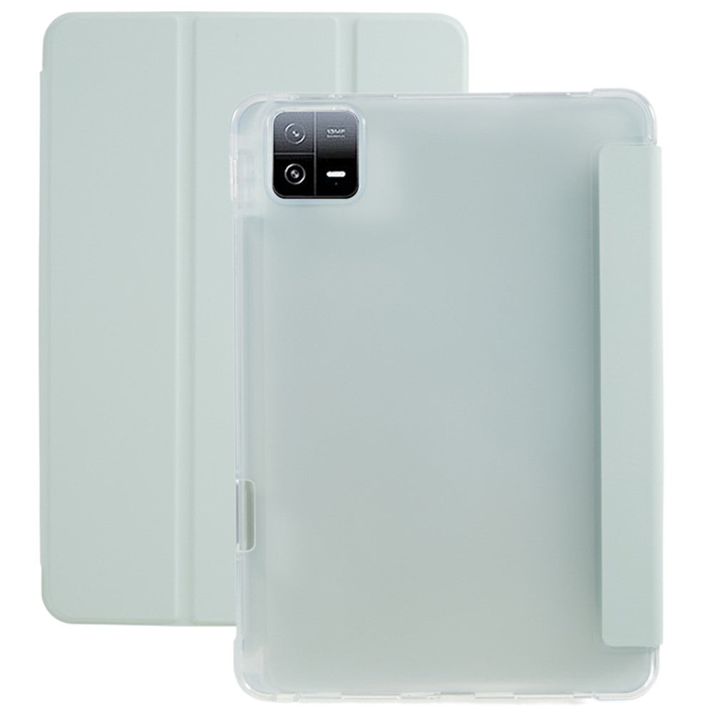 For Xiaomi Pad 6 /  Pad 6 Pro Tri-Fold Stand Tablet Case PU Leather Transparent Back Smart Cover with Pencil Holder