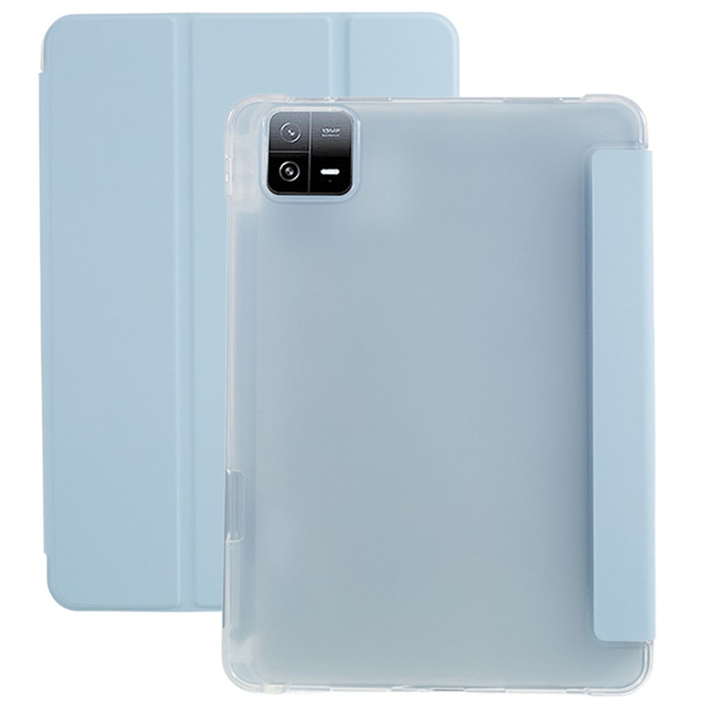 For Xiaomi Pad 6 /  Pad 6 Pro Tri-Fold Stand Tablet Case PU Leather Transparent Back Smart Cover with Pencil Holder