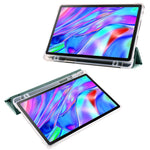 For Lenovo Tab M10 Plus (3rd Gen) Tri-Fold Stand Tablet Case Transparent Back PU Leather Flip Cover with Pencil Holder