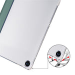 For Lenovo Tab M10 Plus (3rd Gen) Tri-Fold Stand Tablet Case Transparent Back PU Leather Flip Cover with Pencil Holder