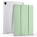 For Lenovo Tab M10 Plus (3rd Gen) Tri-Fold Stand Tablet Case Transparent Back PU Leather Flip Cover with Pencil Holder