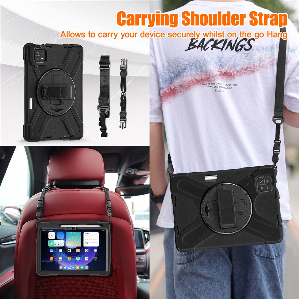 For Xiaomi Pad 6 / Pad 6 Pro Tablet Case PC+Silicone Kickstand Rugged Protective Cover with Hand Strap / Shoulder Strap