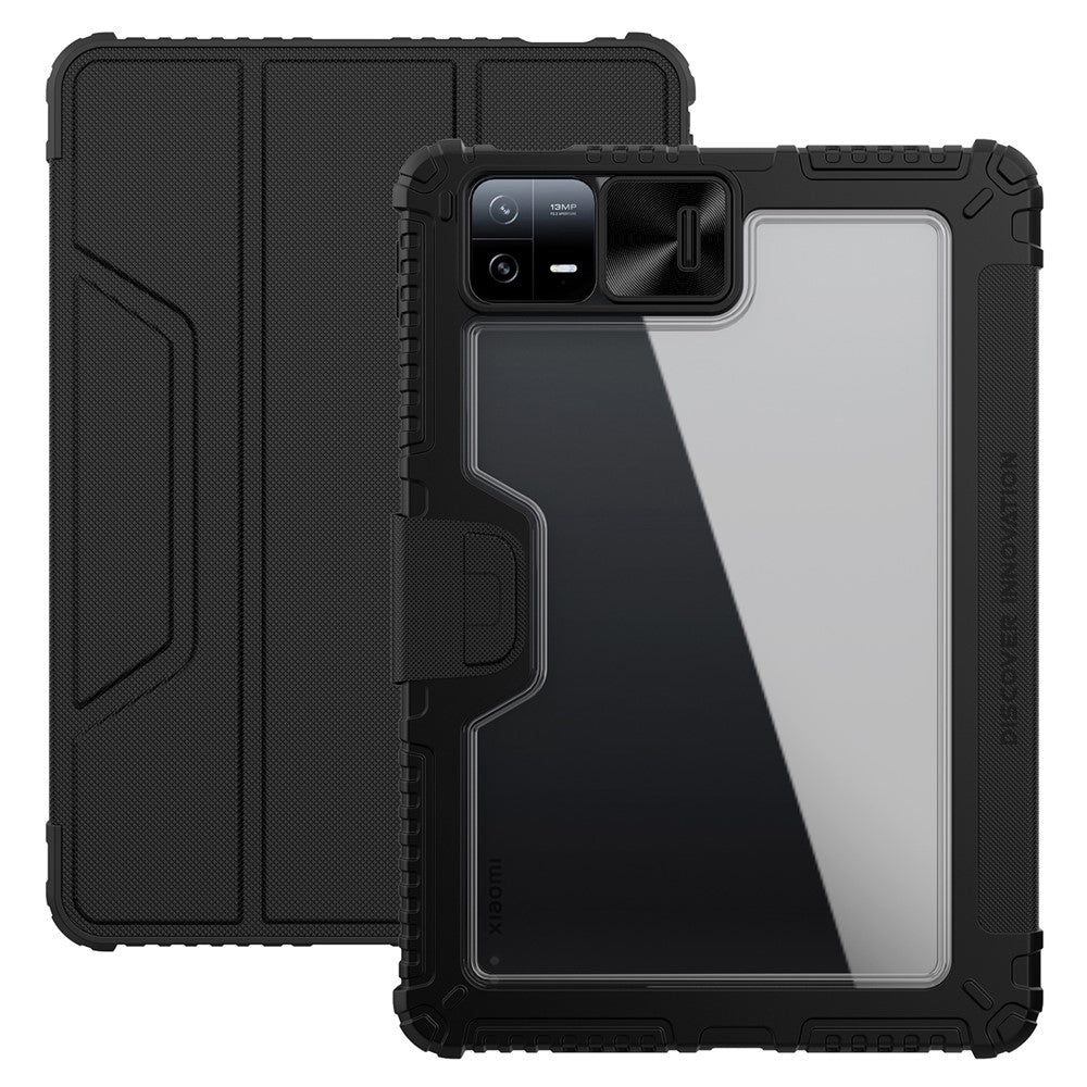 NILLKIN Bumper Leather Case Pro for Xiaomi Pad 6 / Pad 6 Pro Slide Camera Cover PU Leather Trifold Stand Tablet Case with Auto Wake / Sleep