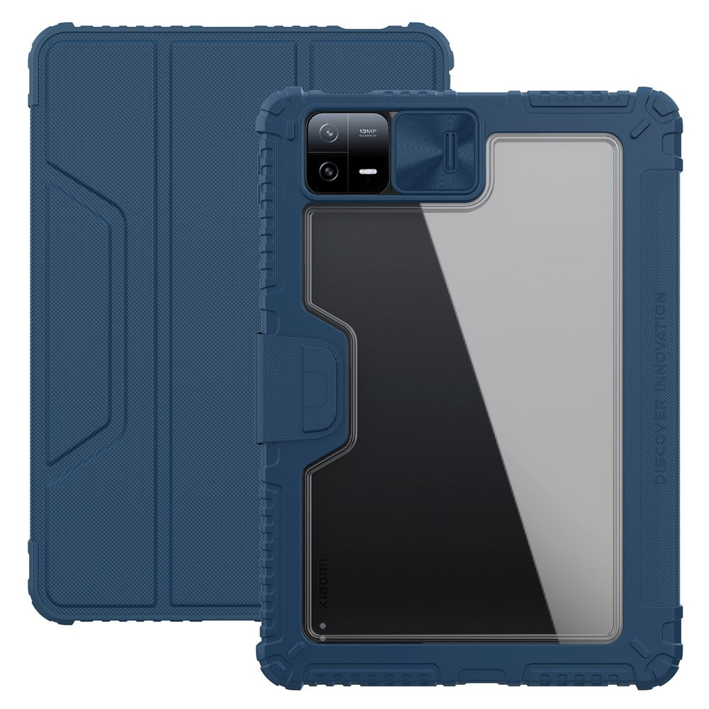 NILLKIN Bumper Leather Case Pro for Xiaomi Pad 6 / Pad 6 Pro Slide Camera Cover PU Leather Trifold Stand Tablet Case with Auto Wake / Sleep