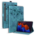 Til Samsung Galaxy Tab S9 Ultra / S8 Ultra Tabletcover i læder med kortholdere, stativ og præget blomsterkat-motiv