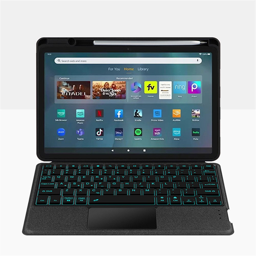 For Amazon Fire Max 11 Leather Case + Bluetooth-compatible Keyboard with Backlight Trackpad