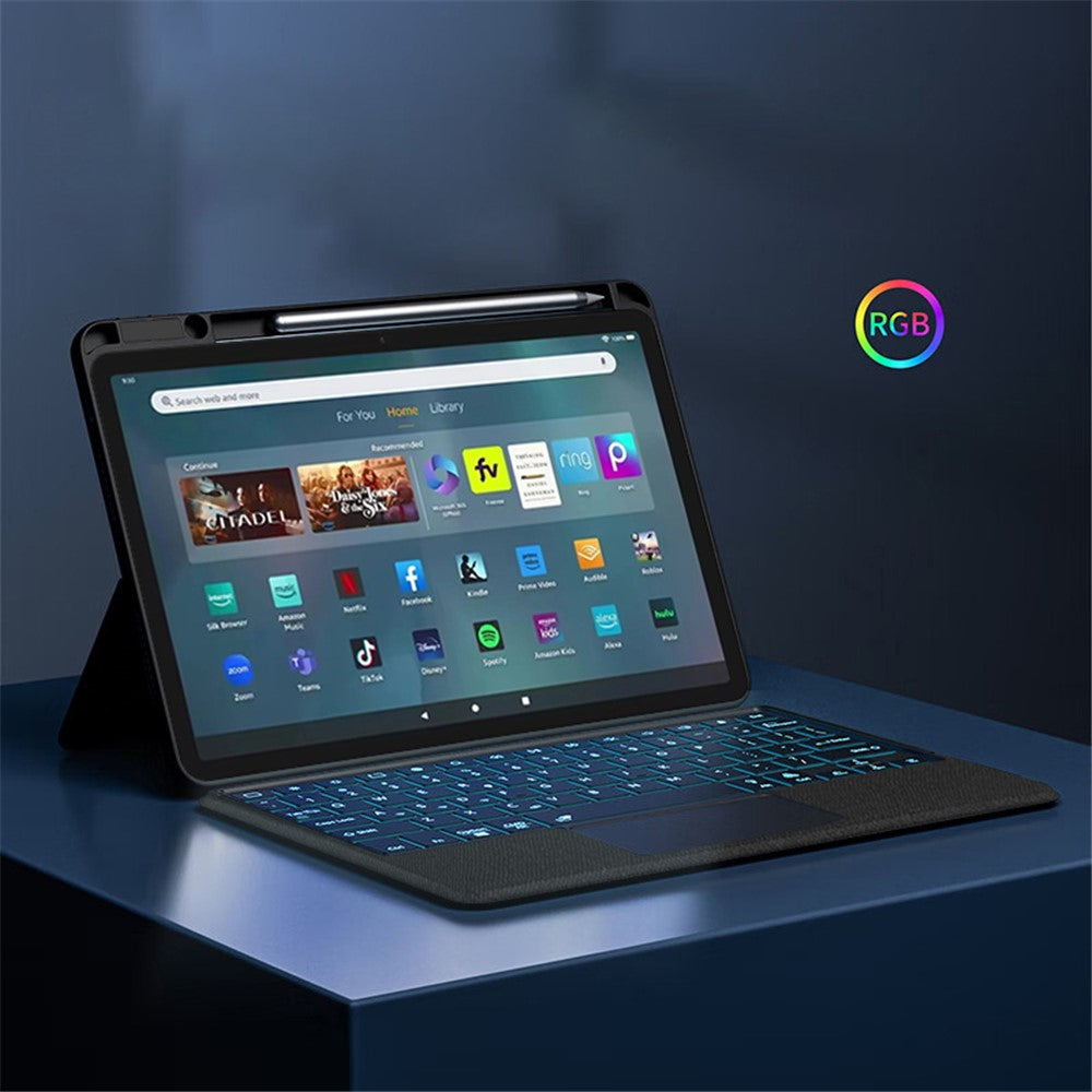 For Amazon Fire Max 11 Leather Case + Bluetooth-compatible Keyboard with Backlight Trackpad