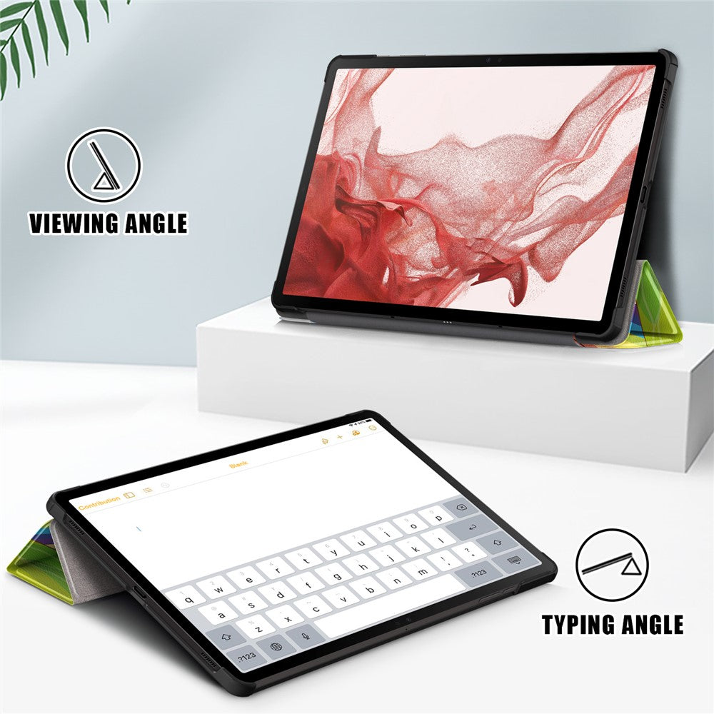 For Samsung Galaxy Tab S10+ Wi-Fi SM-X820 SM-X826B / Tab S9+ Tri-Fold Stand Cover PU Leather Pattern Printing Smart Tablet Case