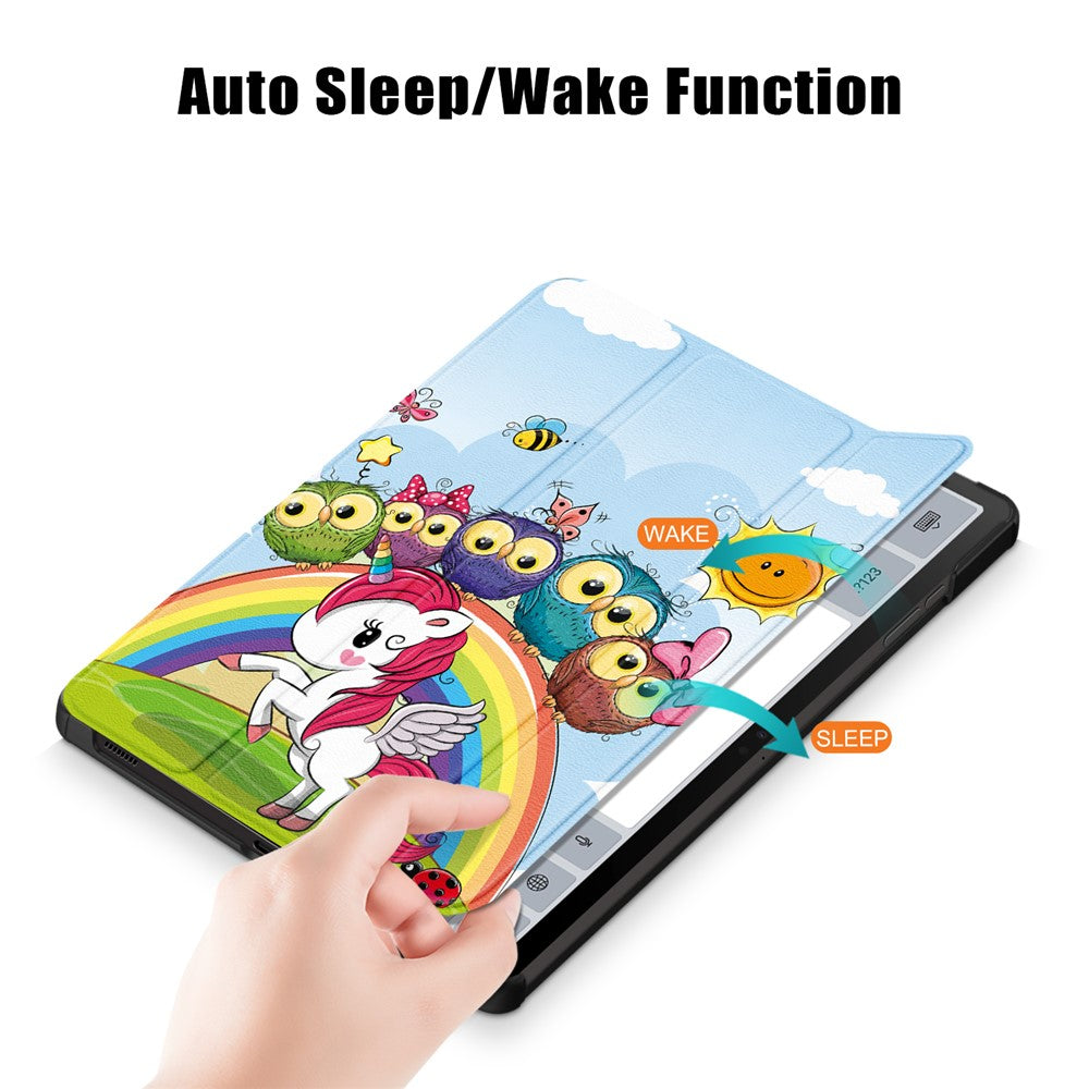 For Samsung Galaxy Tab S10+ Wi-Fi SM-X820 SM-X826B / Tab S9+ Tri-Fold Stand Cover PU Leather Pattern Printing Smart Tablet Case