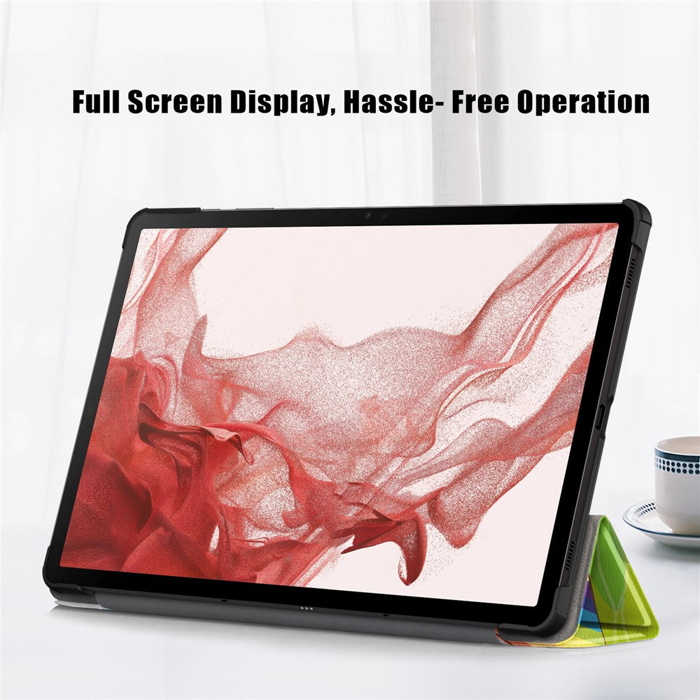 For Samsung Galaxy Tab S10+ Wi-Fi SM-X820 SM-X826B / Tab S9+ Tri-Fold Stand Cover PU Leather Pattern Printing Smart Tablet Case