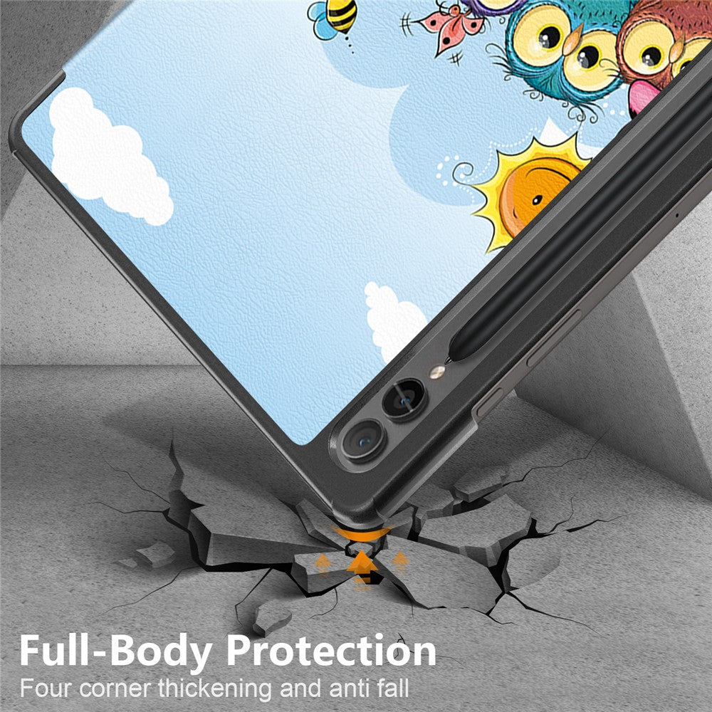 For Samsung Galaxy Tab S10+ Wi-Fi SM-X820 SM-X826B / Tab S9+ Tri-Fold Stand Cover PU Leather Pattern Printing Smart Tablet Case