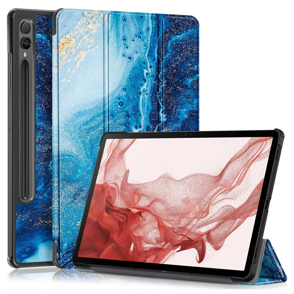 For Samsung Galaxy Tab S10+ Wi-Fi SM-X820 SM-X826B / Tab S9+ Tri-Fold Stand Cover PU Leather Pattern Printing Smart Tablet Case