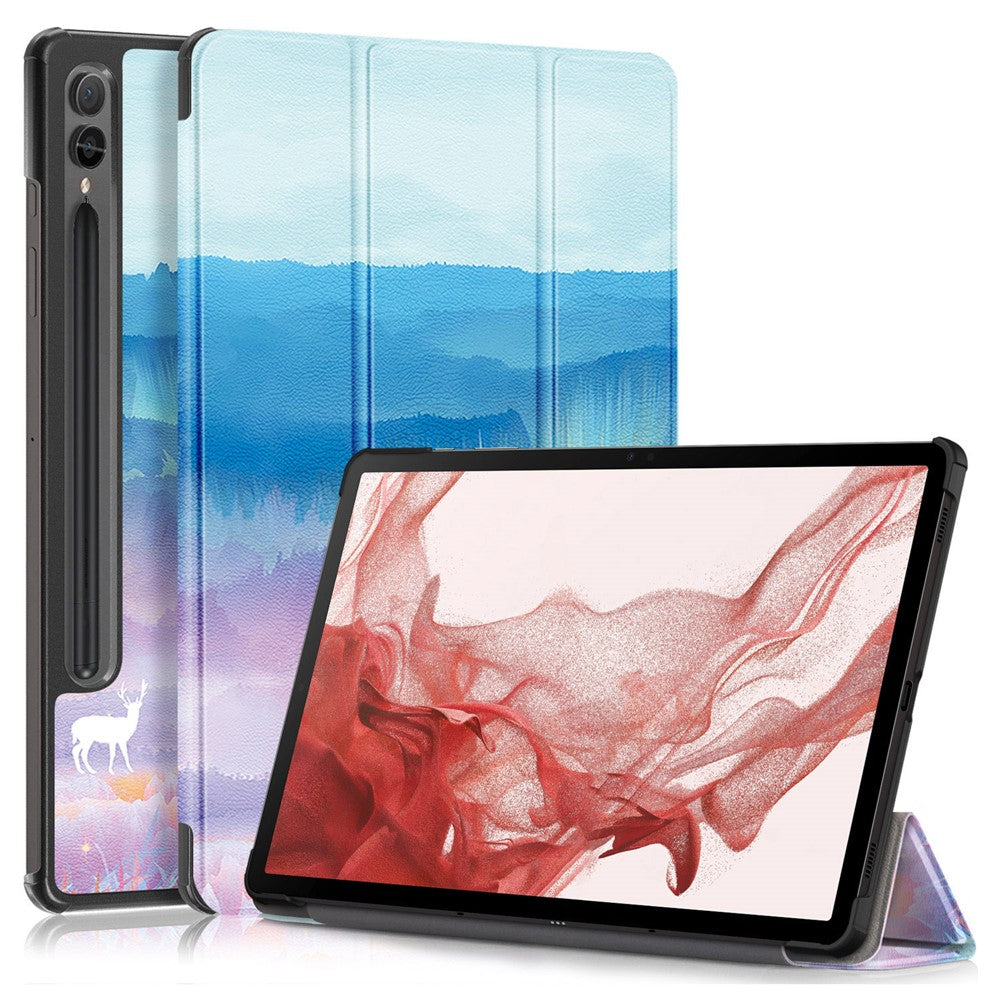 For Samsung Galaxy Tab S10+ Wi-Fi SM-X820 SM-X826B / Tab S9+ Tri-Fold Stand Cover PU Leather Pattern Printing Smart Tablet Case