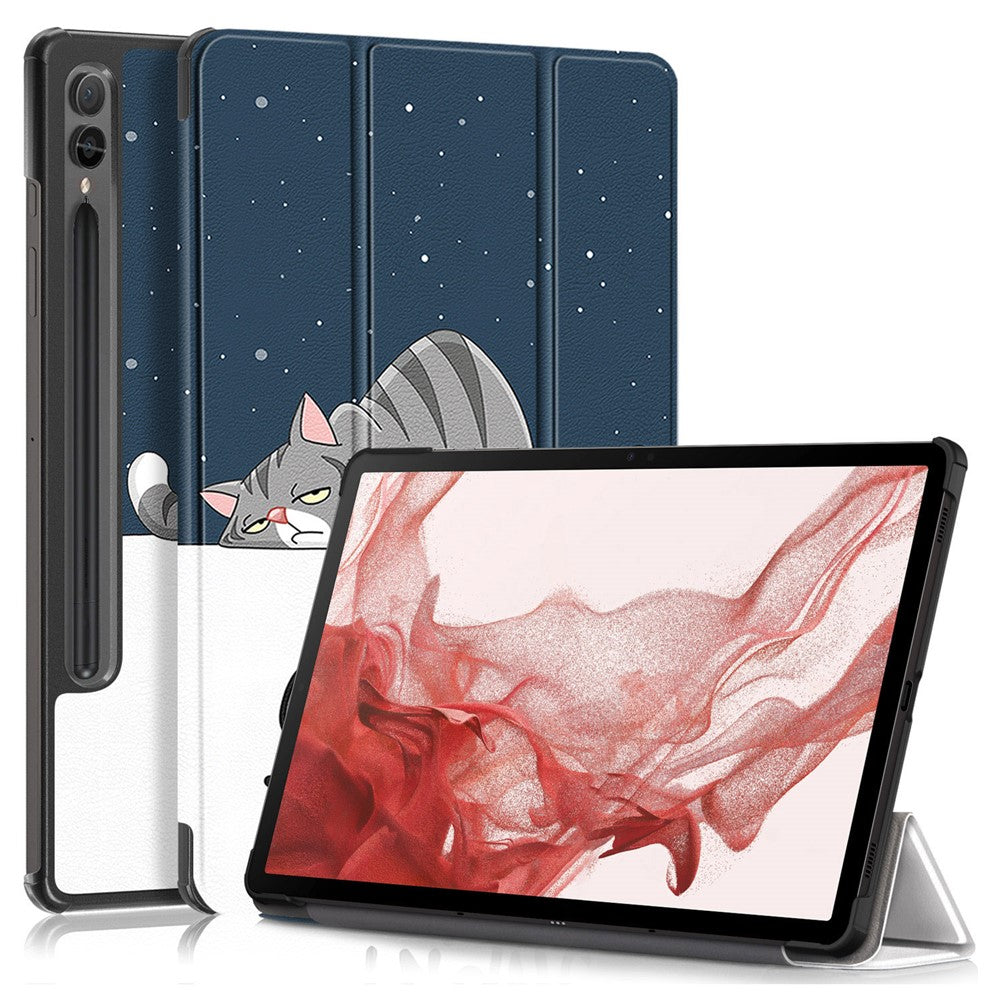For Samsung Galaxy Tab S10+ Wi-Fi SM-X820 SM-X826B / Tab S9+ Tri-Fold Stand Cover PU Leather Pattern Printing Smart Tablet Case