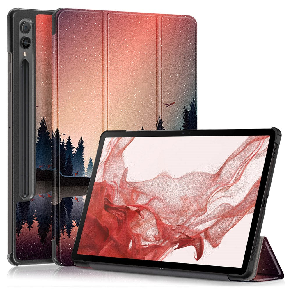 For Samsung Galaxy Tab S10+ Wi-Fi SM-X820 SM-X826B / Tab S9+ Tri-Fold Stand Cover PU Leather Pattern Printing Smart Tablet Case