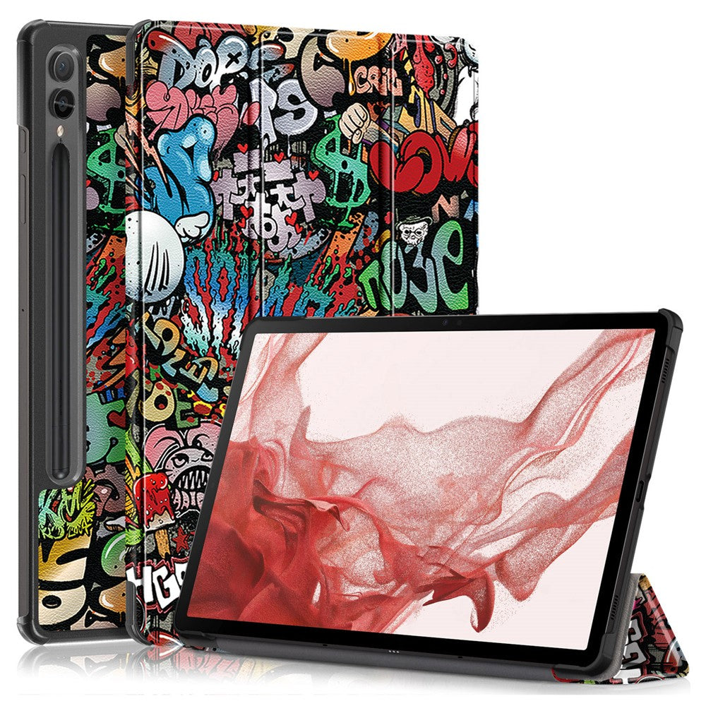 For Samsung Galaxy Tab S10+ Wi-Fi SM-X820 SM-X826B / Tab S9+ Tri-Fold Stand Cover PU Leather Pattern Printing Smart Tablet Case