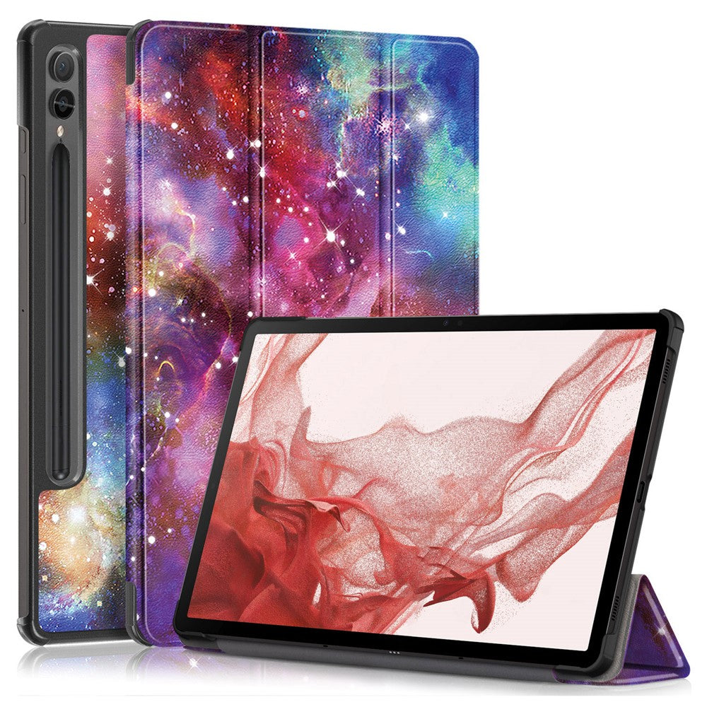 For Samsung Galaxy Tab S10+ Wi-Fi SM-X820 SM-X826B / Tab S9+ Tri-Fold Stand Cover PU Leather Pattern Printing Smart Tablet Case