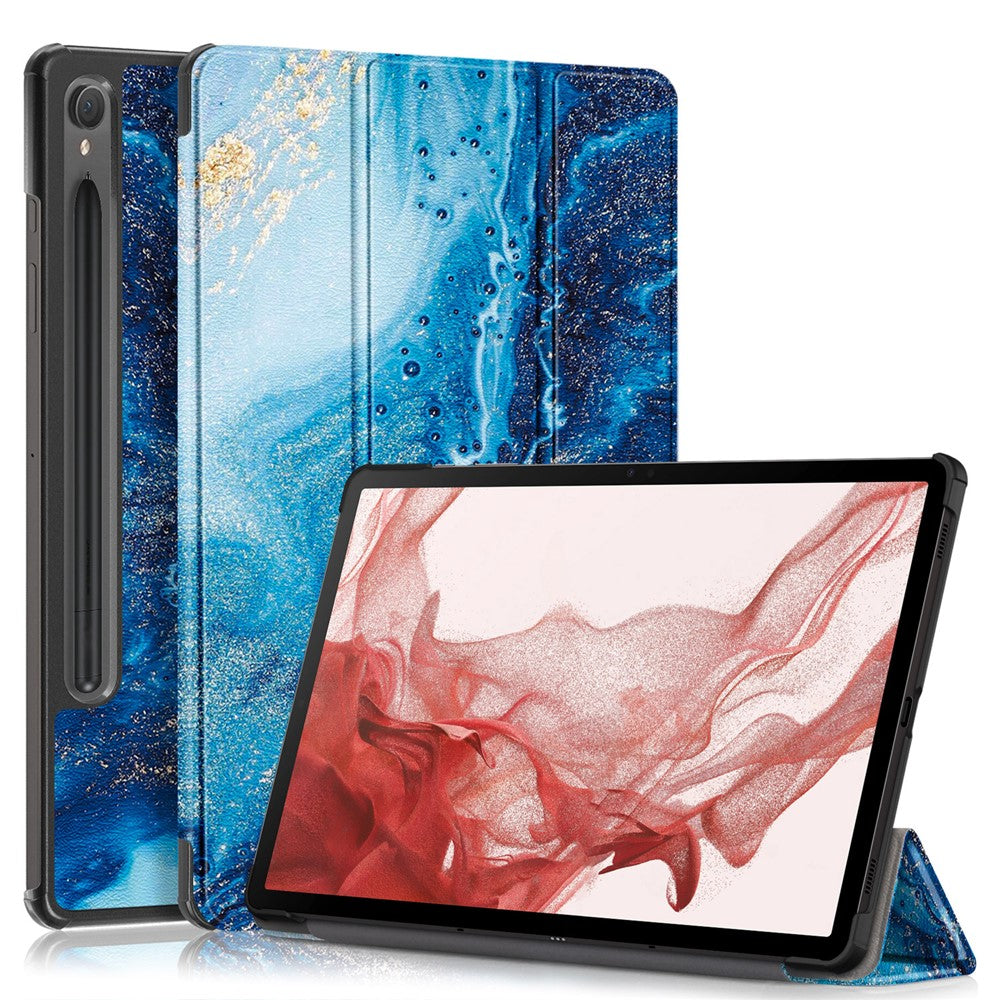 For Samsung Galaxy Tab S9 11-Inch SM-X710, SM-X716B, SM-X718U Pattern Printing Leather Tablet Case Trifold Stand Smart Cover